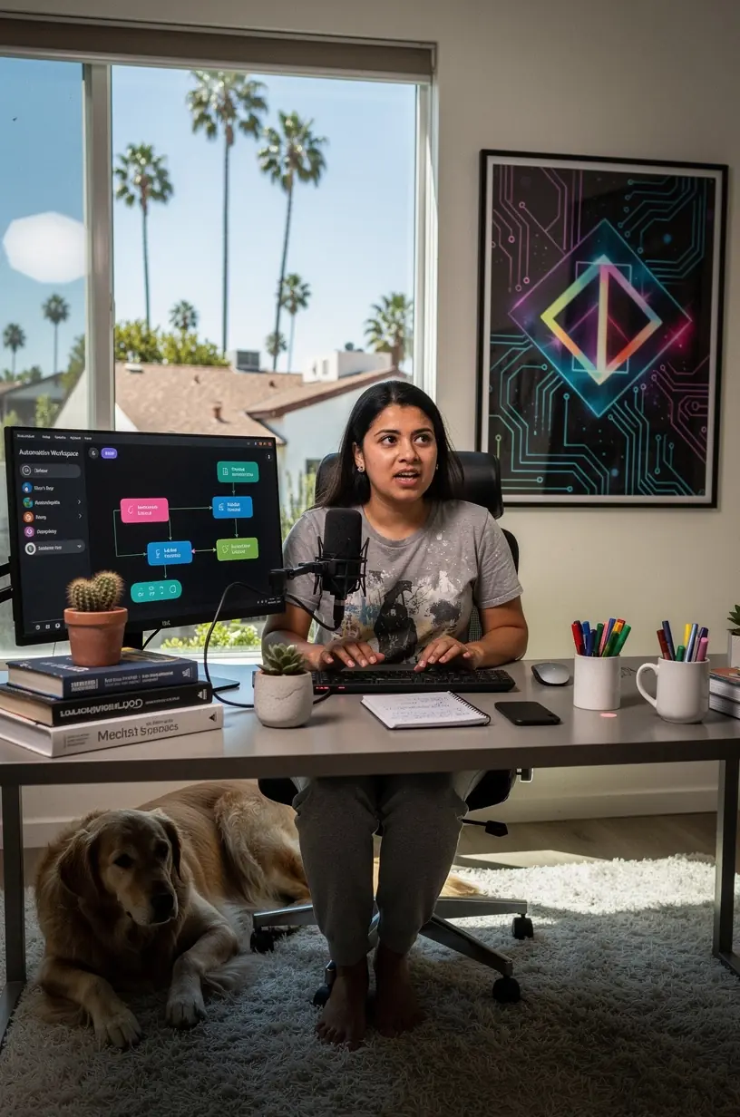 Photo of a professional reviewing automation strategies and tools in a modern office environment.